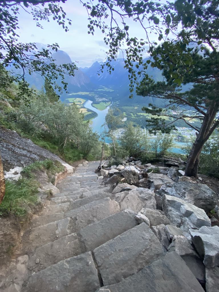 Scenic view of a Norwegian fjord from a hiking trail